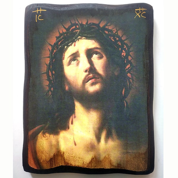 Holy Face of Jesus Christ, After the Crucifixion, Catholic Christian Handmade Icon, Aging Technigue, Religious Gift Icon, Handmade Icon