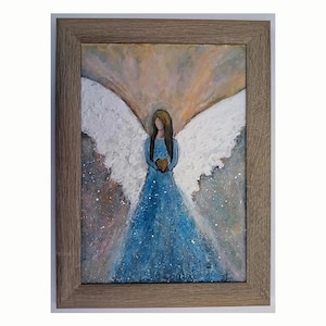 Guardian Angel  Painting, Angel Painting, 10&quot;X14&quot;in/26X34cm, Spiritual Wall Art, Birthday Gift Wall Art Decor