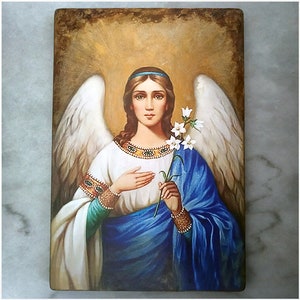 Archangel Gabriel Handmade Religious Icon, Archangel Gabriel Religious Gift, Baptism Gift, Above Office Art, Gift For Her, Wall Art Decor