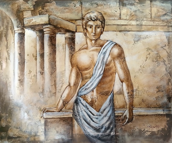 Pintura al óleo de un hombre griego antiguo en el templo, 60 x 50 cm, pintura original de la antigua Grecia, hermosa pintura de la antigua Grecia - Etsy España