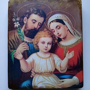 Holy Family Handmade Greek Icon 6&#39;&#39;X8&#39;&#39;in/15X18cm, Cristian Religious Gift Icon, Holy Family Spiritual Wall Art