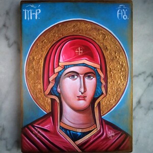 Ícono cristiano ortodoxo de la Virgen María, Panagia, icono griego hecho a mano, 22 x 30 cm (9 x 12 pulgadas), icono bizantino religioso, regalo religioso