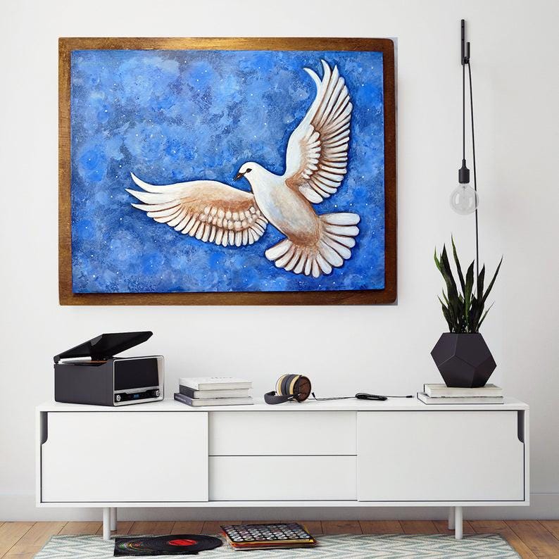 Dove Original Painting on Wood, Bird Wall Art (10