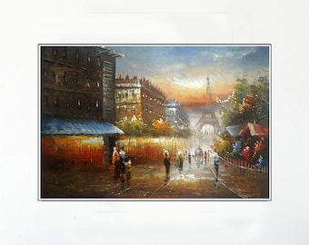 キャンバスに描かれたオリジナルのパリの油絵 モダンなエッフェル塔の