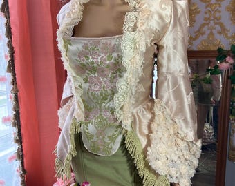 Made to Order - Marie Antoinette inspired corset casaquin and tulip shaped skirt.  Choose fabric, color, trims etc.
