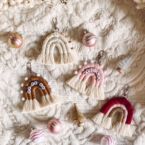 Customizable Macrame Rainbow Keychain Etsy