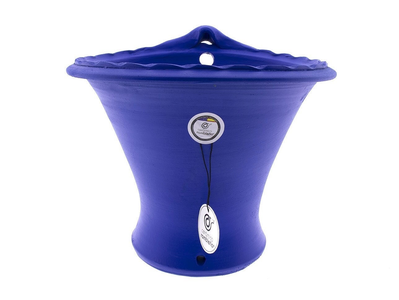 Keramik Hängetopf ‚Orza‘ Blau-weiß Handbemalt – Für Terrasse & Garten, 24x24x16 Cm