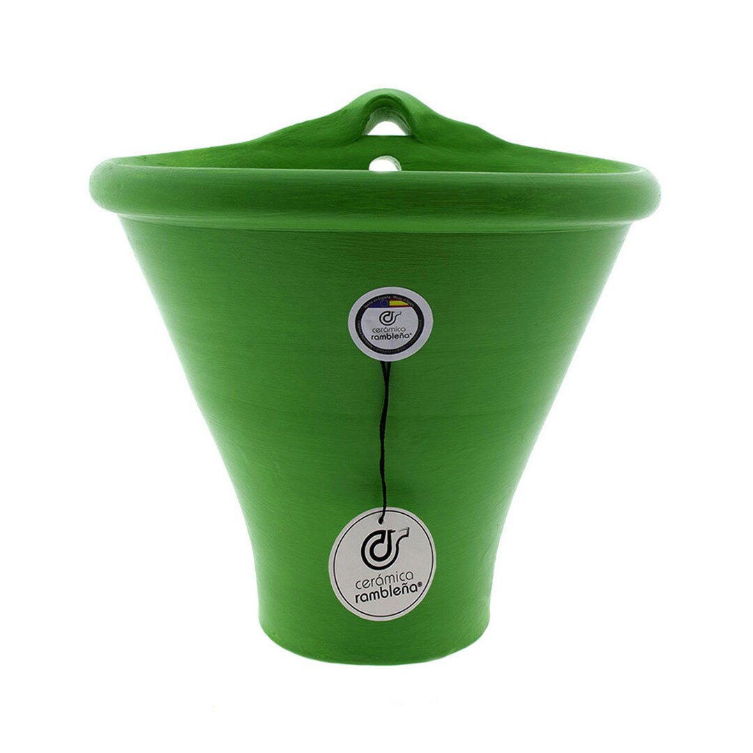 CÉRAMICA RAMBLEÑA – Handbemalter Hängetopf Aus Ton, Gelb-weiß, 17x15x12 Cm Für Garten & Terrasse