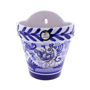 RAMBLEÑA CERAMIKA | Wisząca donica | Gliniany garnek | Donica ścienna Patios de Córdoba Montería Azul - model D118 | 100% ręcznie zdobione