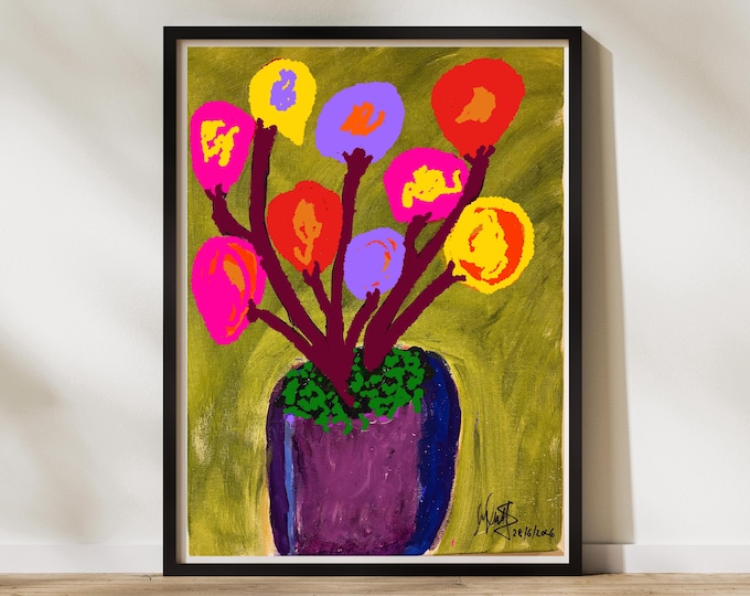 Abstract Floral Wall Art, Colorful Flower Print, Maximalist Home Decor (Digital Download)