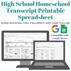 Middelbare School Homeschool Transcript BEWERKBARE afdrukbare | Administratie bijhouden | Schoolcijfers | Rapportkaart | Afschrift middelbare school | Google Spreadsheets