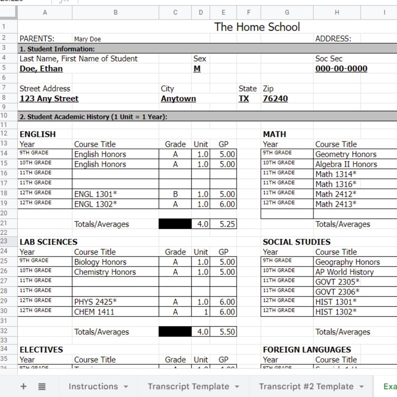 High School Homeschool Transcript EDITABLE Printable Record Keeping