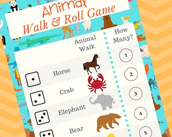 Preschool & Toddler Animal Walk and Roll Printable Game - Digital Download PDF