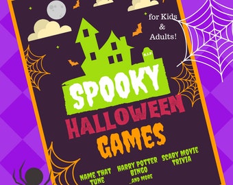 Spooky Halloween Games & Puzzles Bundle | Halloween eBook | Halloween Puzzles | Halloween Activities | Kids and Adults | Trivia | I Spy