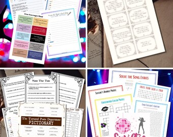 Taylor Eras Party Pack – Swift Trivia, Puzzles, Scavenger Hunt (PDF)