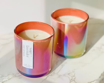 12 oz Pink Iridescent Vessel, Summer candles, Gift for her, Gift for wife, Birthday gift Choose your scent, Vegan Scented Candle Home Decor