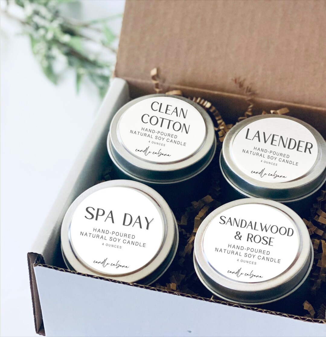 Scented Soy Candle Gift Box, 4 Oz Silver Travel Tin Candle Gift Set