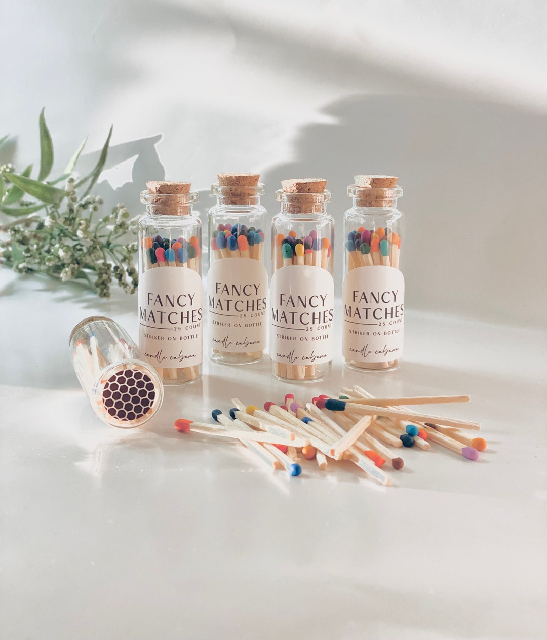 25 Color Tip Matches, Apothecary Matches, Strike on Bottle, Matchstick