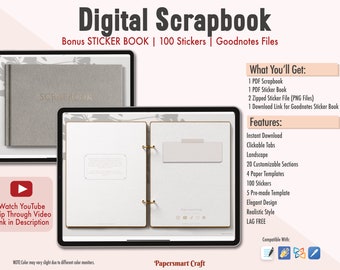 Digital Scrapbook, White Scrapbook, Memory Keeper, Scrapbook Album for Goodnotes, Free Digital Sticker book, PNG Files, Instant Download