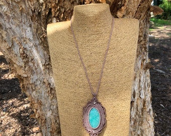 Colgante de macramé de amazonita, joyería de cristal curativo bohemio, colgante de piedra preciosa ajustable