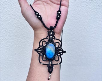 Collar de macramé con labradorita, joyería hecha a mano de estilo diario, largo ajustable