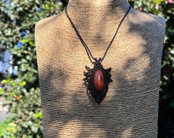 Colgante de macramé de ágata roja del sur, collar ajustable con piedras preciosas