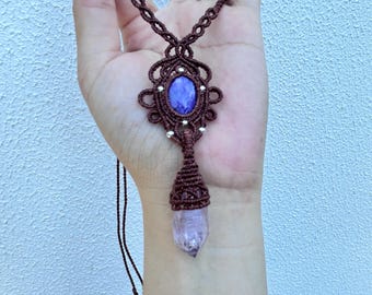 Colgante de amatista charoita y veracruz, joyería de cristal hecha a mano, regalo de piedra preciosa para ella