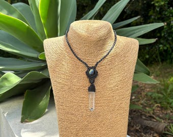 Colgante de punta de labradorita y cuarzo lemuriano, colgante de cristal espiritual, joyería de estilo hippie