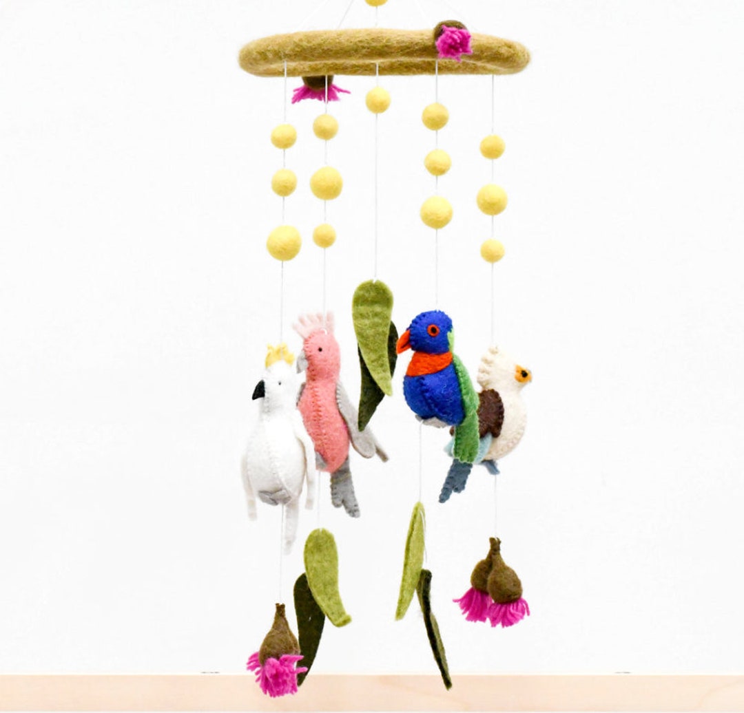 Felt Flying Bird Mobile for Nursery, Jungle Nursery Mobile for Crib ...