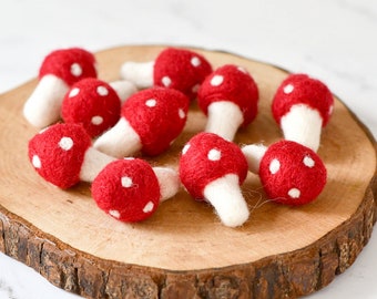 Wool Felt Red Mushrooms, Fall Home Decoration, Toadstool Fairy Garden Mushroom, Handmade Wool Toy