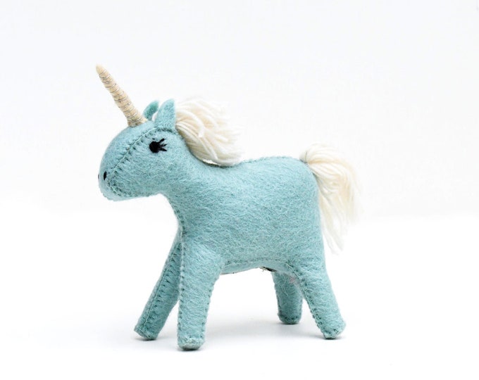 Wollfilz Blaues Einhorn Spielzeug, Baby Einhorn Spielzeug, Blaues Einhorn Filz Spielzeug, Spielzeug Einhorn handgemachtes Spielzeug, Filz Spielzeug, Wolle Einhorn Kinder Spielzeug