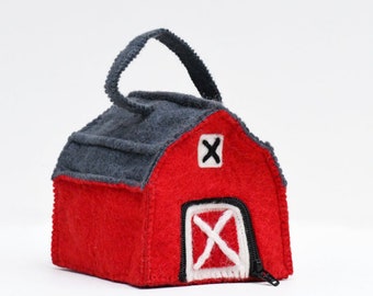 Wool Felt Barn House Puppets Bag, Gifts for Toddlers, Barnyard Animal Toys Bag, Felt Toys Bag