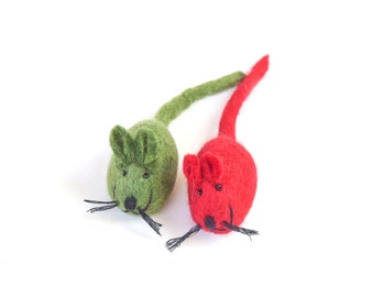 Wool Felt Green and Red Mouse Toy, Christmas Gift for Cats, Wool Felt Toys, * Listing is for both a Green and Red Mouse :-)