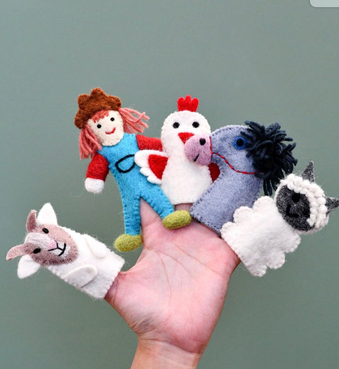 Wool Felt Macdonald Finger Puppet, Firm Animal Finger Puppet, Hen, Goat