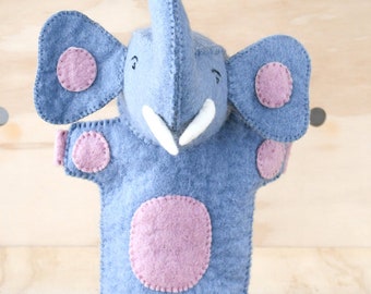 Felt Blue Elephant Puppets,Wool Felt Blue Elephant Hand Puppet,Wool Felt Waldorf, Hand Puppet, Elephant Animal Toy