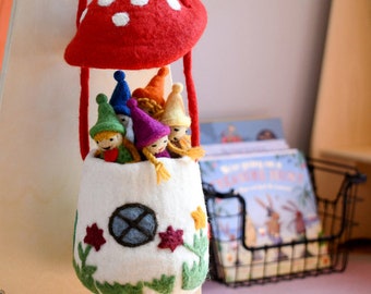 Felt Mushroom Toadstool Red Colour Bag, Felt gift bags, Toy bag for kids and Fairies