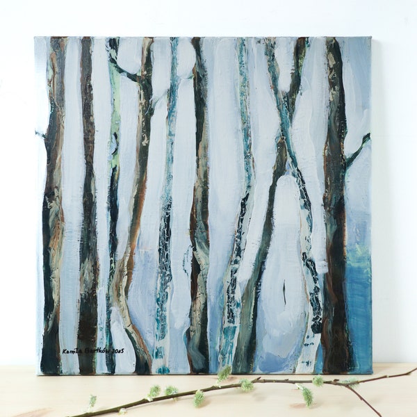 Unique acrylic painting of The Forest, original handmade artwork on canvas, authentic art made by an artist for those who love nature