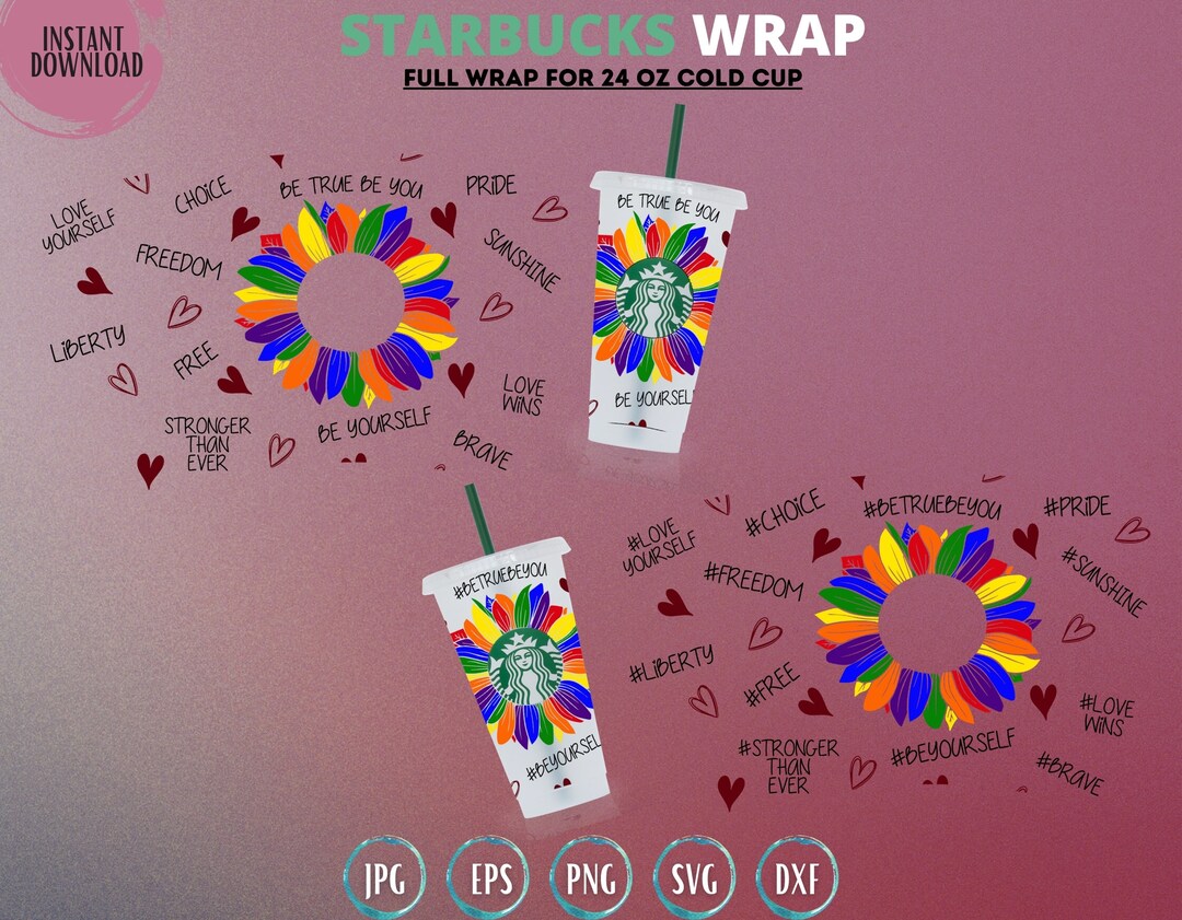 2in1 Sunflower Pride LGBTQ Starbucks Cold Cup Full Wrap Svg Etsy