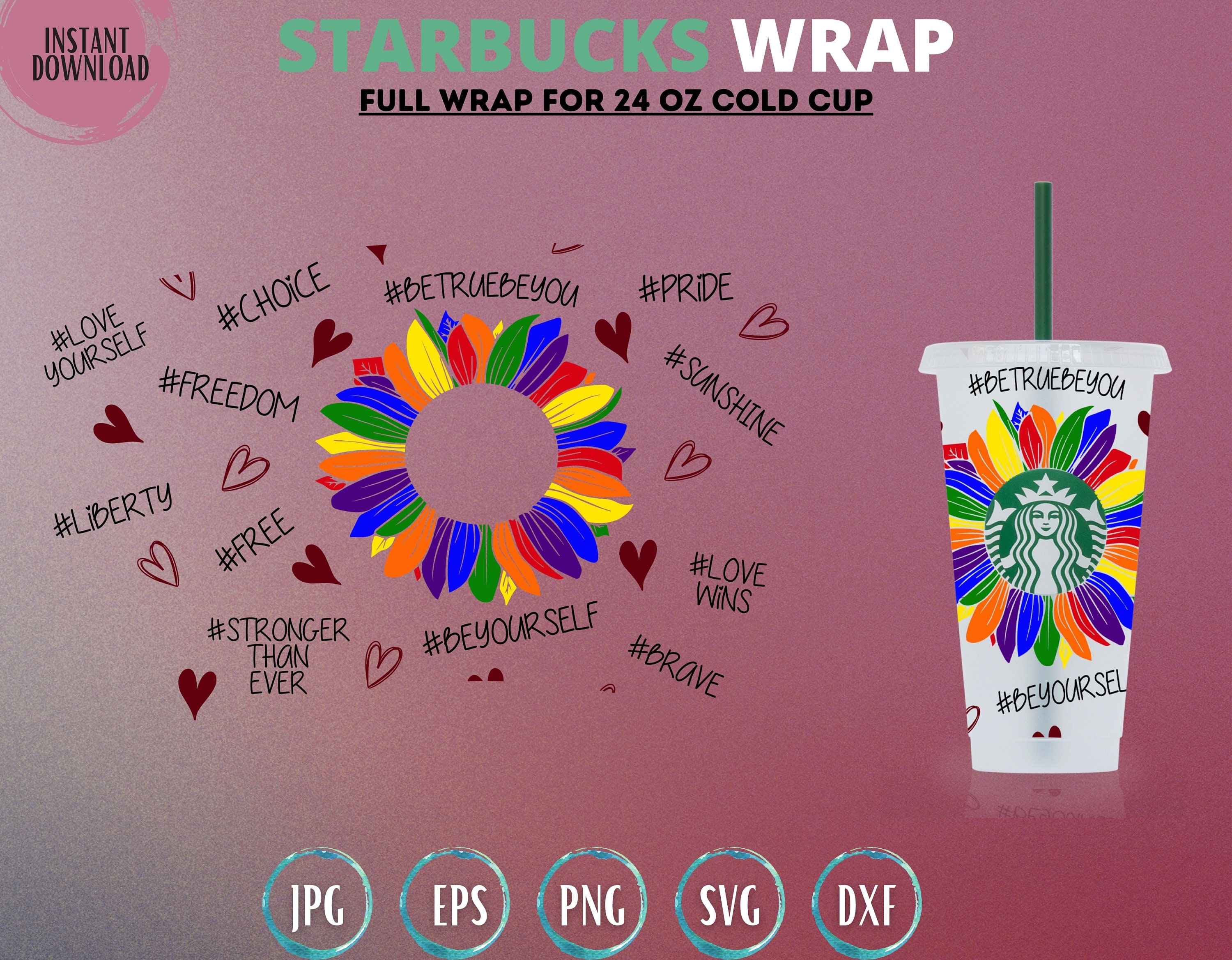 2in1 Sunflower Pride LGBTQ Starbucks Cold Cup Full Wrap Svg Etsy