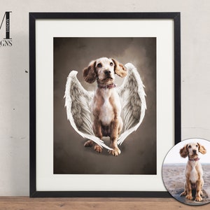 Pet memorial portrait. Pet digital oil painting from photo. Dog loss gift. Personalised Pet portrait with Angel wings. Dog Lover art.
