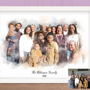 Watercolour Custom Family Portrait Art From Photo, Custom Family Portrait, Gift for Family, Personalised Gift for Parents and Grandparents.
