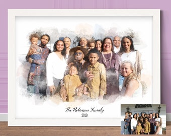 Watercolor Custom Family Portrait from Photo (Digital Download)