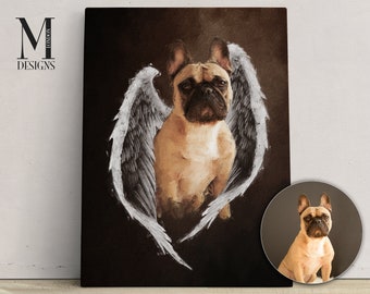 Custom Pet Portrait with Angel Wings, Memorial Canvas Print
