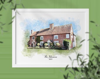 Personalized House Watercolor Portrait, First Home Gift (Digital Painting)