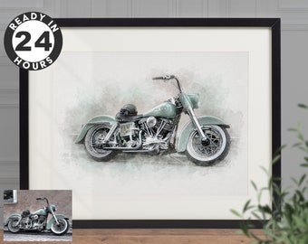Motorcycle painting - gift for bike rider. Personalised motorbike digital watercolour portrait. Motorcycle Custom art from photo.