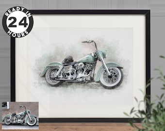 Motorcycle painting - gift for bike rider. Personalised motorbike digital watercolour portrait. Motorcycle Custom art from photo.