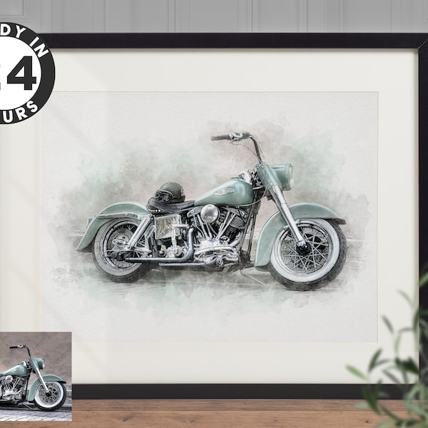 Motorrad Gemälde - Geschenk für Motorradfahrer. Personalisierte Motorrad digitales Aquarell Porträt. Motorrad Kundenspezifische Kunst vom Foto.