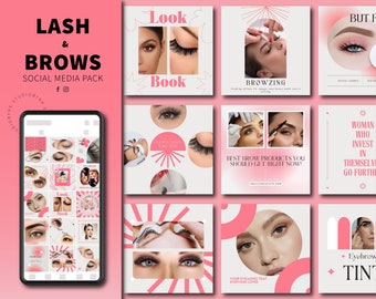 LASHES & BROWS Pink Social Media Templates