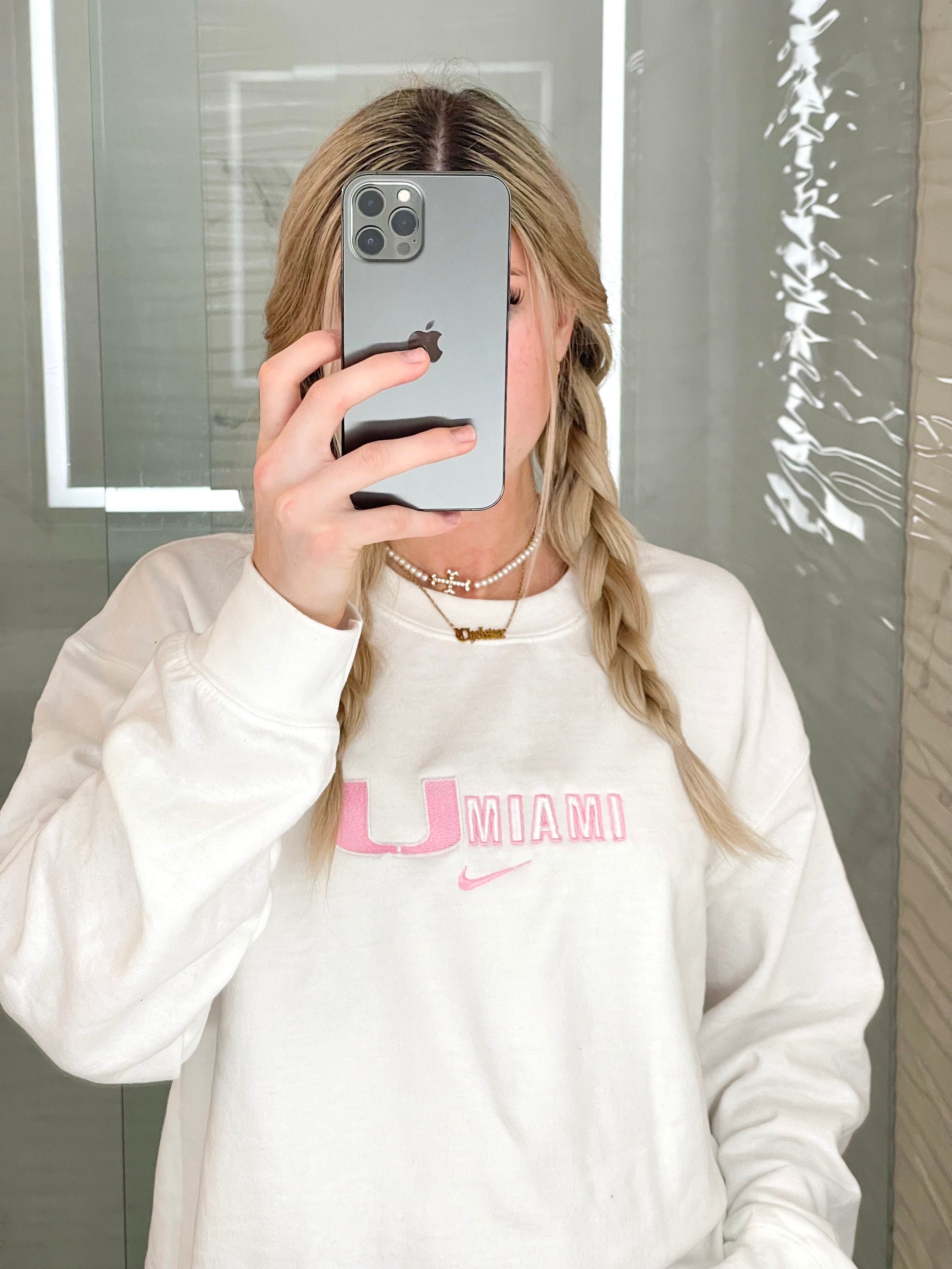University of Miami Sweatshirt U Miami Crewneck Miami Embroidered Sweatshirt College Logo Sweatshirt Logo Inspired Sweatshirt Etsy