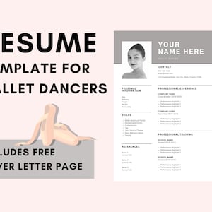 Mall för balett-CV och personligt brev i grått för ballerina, auditionkit för företag
